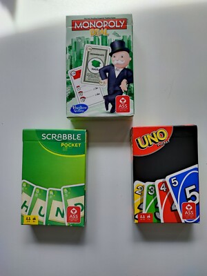Sammlung neu Monopoly Deal - Scrabble - Uno je in der Pocket Version ASS Hasbro
