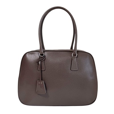 PRADA Archive Dark Brown Leather Square Boston Bag | eBay