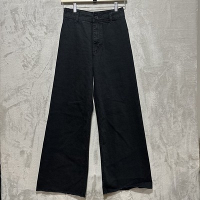 Zara The Marine Straight Jeans Size 6 Wide Leg High Rise Women's Black Raw Hem
