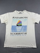 Vintage Greenpeace Rainbow Warrior Shirt Men’s Size Large White USA Made 80s