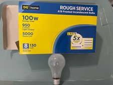 Dollar General Light Bulbs 100w Non LED Rough Service 8pk A19 Medium Base NOS