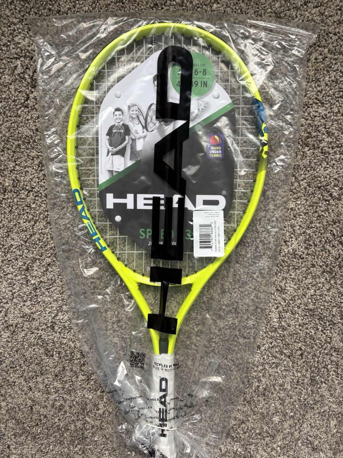 HEAD Speed 23 Junior Tennis Racket PreStrung 3/4-000 Age 6-8 Yellow White NEW