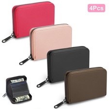 4PCS Leather Credit Card Holder With Zipper  Coin Slots Portable Travel Wallets