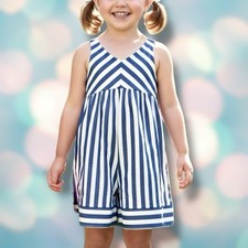 Bonnie Jean Boutique Girl  s Sleeveless Blue Striped Romper Size 5 NWT