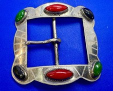 Southwestern Multiple Colored Cabochon Center Bar Large Indian Made Belt Buckle