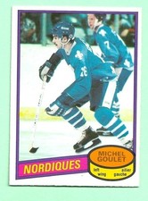 (1) MICHEL GOULET 1980-81 O-PEE-CHEE # 67 NORDIQUES ROOKIE EX-MT CARD (N5949). rookie card picture