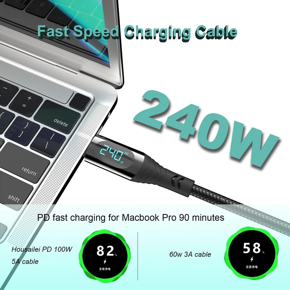 Thunderbolt 4 USB-C 4.0 Cable Charger Data 40Gbps PD 240W 8K Video Display Lot - Image 2 of 4