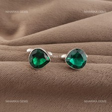 May Natural Green Emerald Sterling Silver Father Gifts Wedding Cufflinks Jewelry