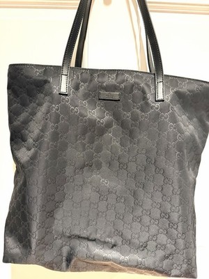 Gucci Nylon Black Tote With Leather Handles