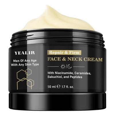 Mens Face & Neck Moisturizer Cream, Firming, Lifting & Anti-Aging Cream with Pep