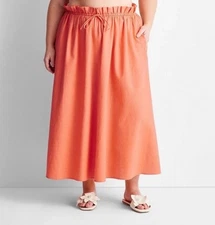 Future Collective Jenny K. Lopez Women’s Skirt 2X Orange Midi Linen Blend New