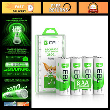 High Capacity 2800mAh AA Rechargeable Batteries - Pack of 8, Precharged Ni-MH