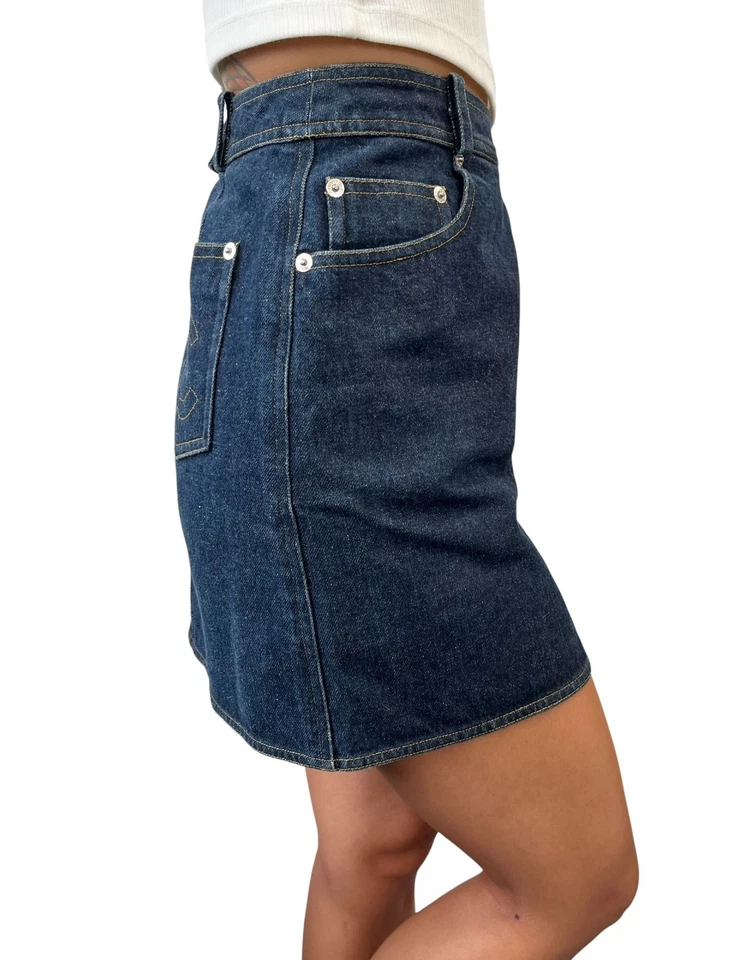 Saia jeans CHANEL vintage 96P marca CC #36 azul escuro amarelo algodão - Imagem 3 de 4