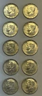 1969 D  KENNEDY HALF DOLLAR. LOT OF 10 40% SILVER COINS.