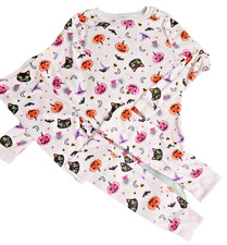 Girls gray 2pc pajama set. Halloween theme icons