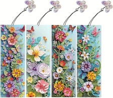4pcs Diamond Art Bookmarks,Diamond Painting Bookmark Kits for Adult,DIY Gem A...