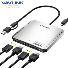 WAVLINK Quad 4K Dual DP HDMI Hub Docking Stations DisplayLink DL7400 8K Display