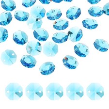 70Pcs 14mm Crystal Octagon Beads 2-Hole Glass Suncatcher Beads Sky Blue