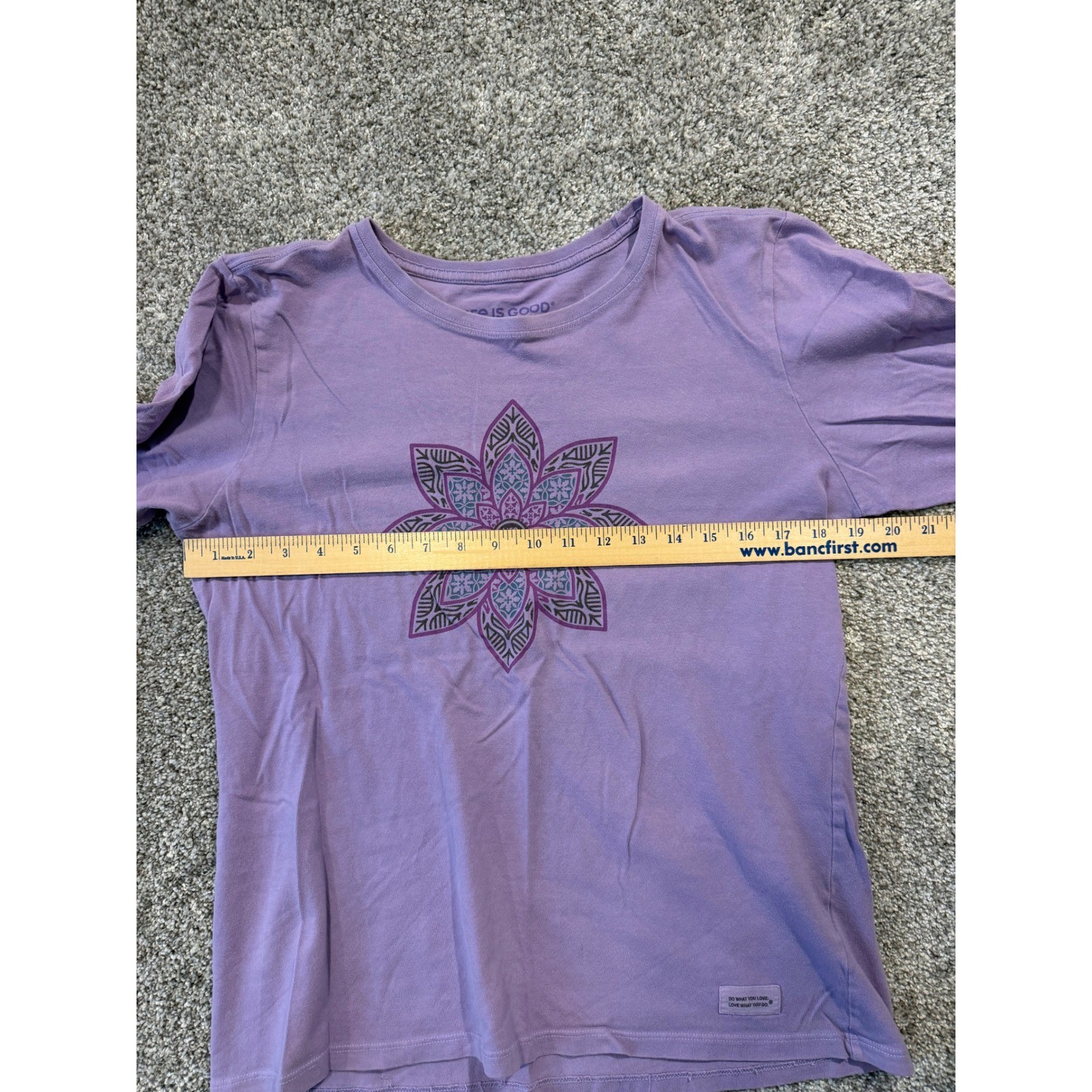 Life is Good T Shirt Womens M Lavander Crusher Tee Mandala Flower Long Sleeve