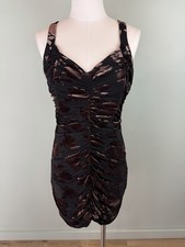 ASTR the Label Black and Brown Velvet Floral Ruched Bodycon mini Dress size L
