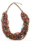 Vtg 27" strand seed bead  heavy chunky necklace white red pink blue copper tone