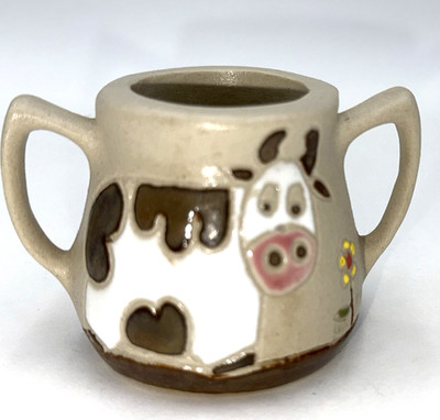 ARCI GRES Italy Stoneware Mini Pot Cow Folk Art Double Handle Planter