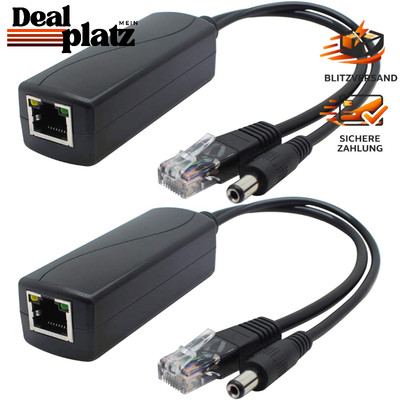 Gigabit PoE Splitter 2er Pack 48V auf 12V 2A für Überwachungskamera