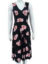Tommy Hilfiger Dress Womens 4 Black Pink Floral Fit & Flare Midi Sleeveless Work