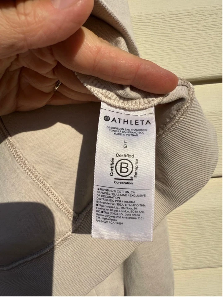 Sudadera Athleta Grande Cuello Redondo Beige Manga Larga Pullover Talla Grande Foto 4 de 4