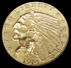 1914 GOLD UNITED STATES $2.5 DOLLAR INDIAN HEAD QUARTER EAGLE COIN