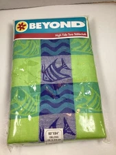 Printed Fabric Kitchen Tablecloth,60"x84" Oblong Fish And Waves High Tide Two