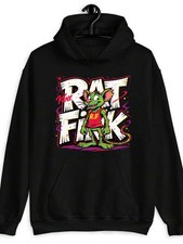 Rat Fink Graphic Hoodie - Black Pullover Sweatshirt with Red  Pink Accents, Loo