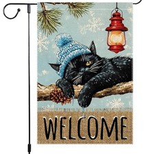Winter Cat Garden Flag 12x18 Inch Double-Sided Burlap Welcome 2025-RMQ-786
