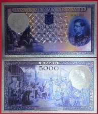 ROMANIA 5000 LEI 1931 BU,FANTASY NOTE,SILVER FOIL,ABDICATION OF KING CAROL II &