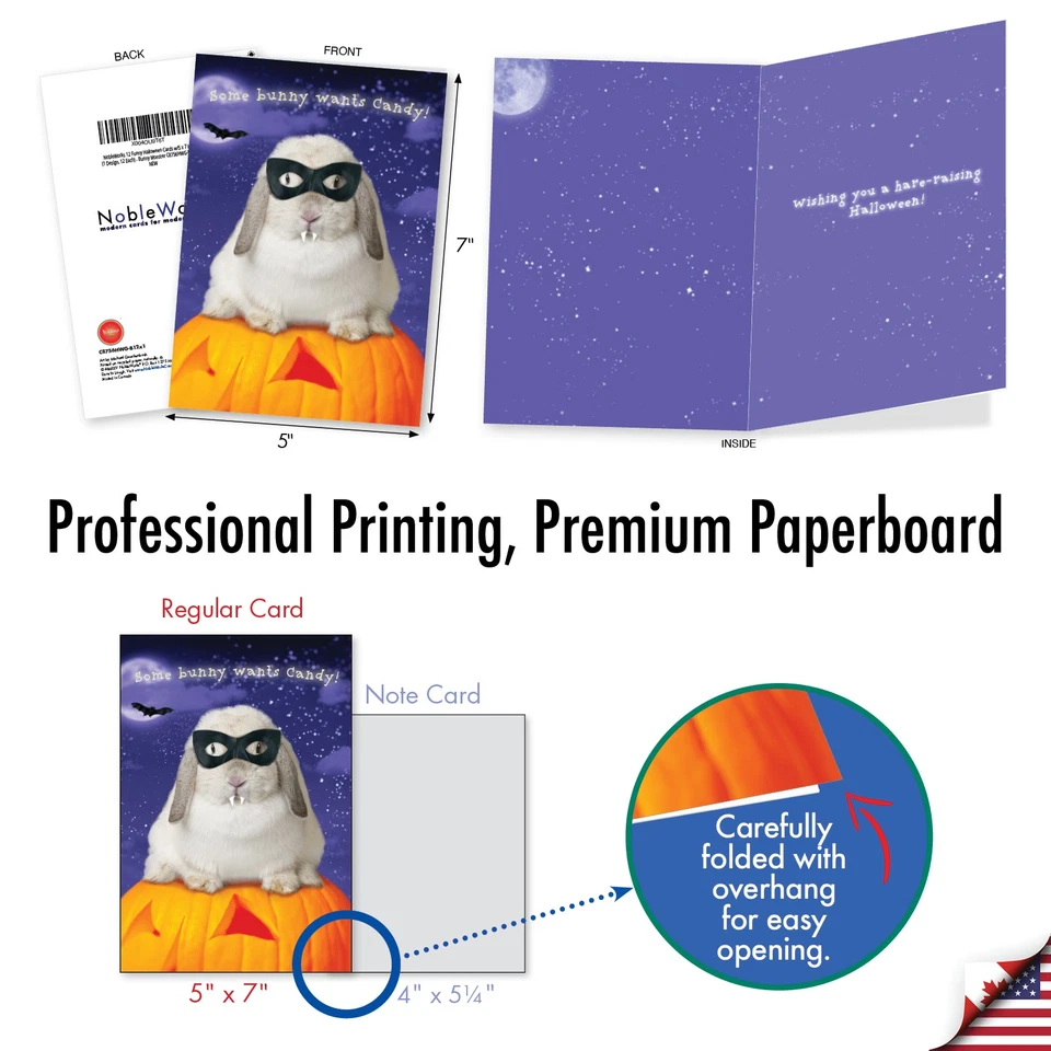 12 divertidas tarjetas de Halloween con sobres (1 diseño, 12 cada uno) - Bunny Monster Foto 3 de 4
