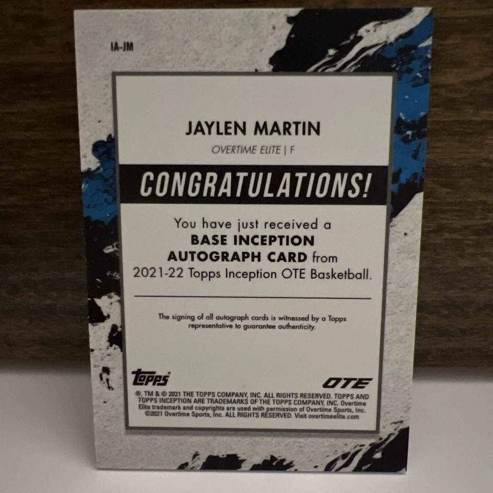 Jaylen Martin 2021-22 Topps Inception Autographs SN,AU #/200 Team Elite #IA-JM - Image 2 of 2