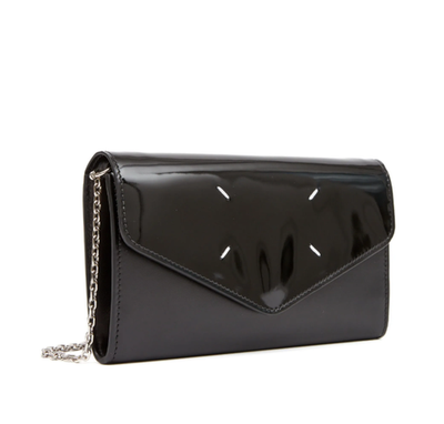 NWT NEW Maison Margiela Black Leather Patent Flap Four Stitch