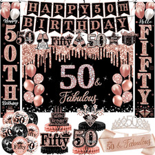 50Th Birthday Decorations for Women, 38-Piece Black and Rose Gold 50 Years Old P