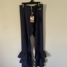 Matilda Jane Girls Navy Ruffle Pants Size 14 Cotton Knit Elastic Waist