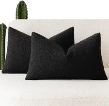 Set of 2, Decorative Textured Boucle Throw Pillow 20" x 12" (Pack of 2) Black
