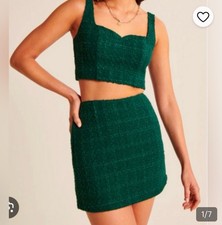 NWT Abercrombie  Fitch Tweed Mini Skirt Skort in Forest Green Size S/ W26.5"