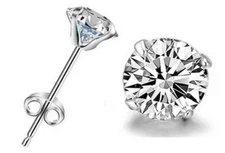 Classic Cubic Zirconia CZ Round Earrings 925 Sterling Silver  Women Men Jewelry