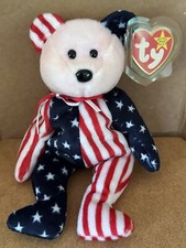 Mint Ty Beanie Baby Spangle the Bear Rare Pink Face 1999 July 4th Bear Rare