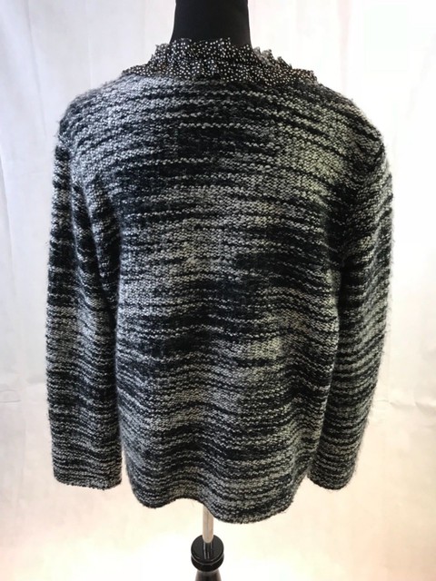 CHICOS BLACK/GRAY SWEATER JACKET OPEN WITH CONTRASTING RUFFLE TRIM SIZE (3) | eBay