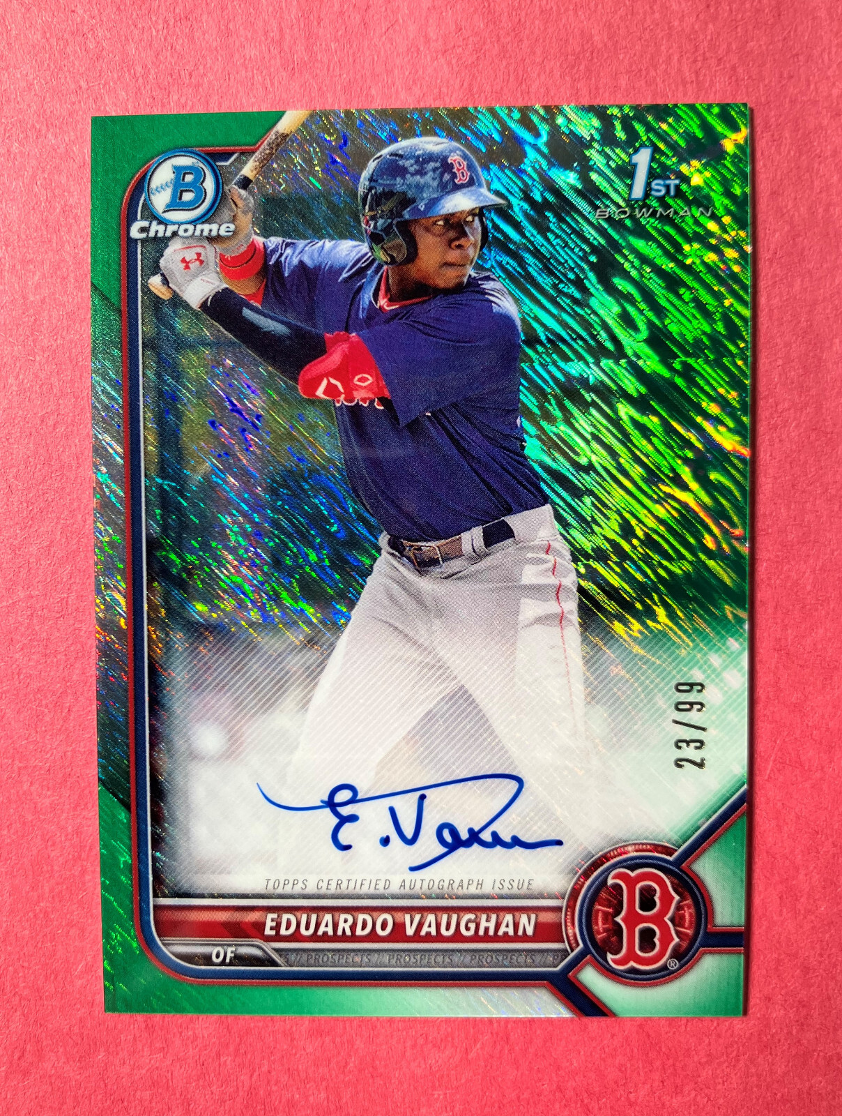 Eduardo Vaughan 2022 Bowman Chrome Auto CPA-EV Green Shimmer Refractor /99
