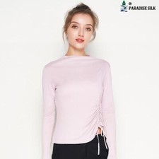 New Autumn Silk Base Shirt Women's Long Sleeve T-shirt Drawstring Slim Fit Tops