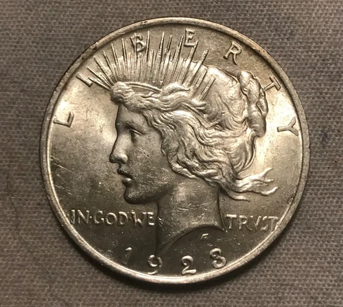 1923 Peace silver dollar, VAM 2, HOT 50 variety, DDO, brilliant Uncirculated