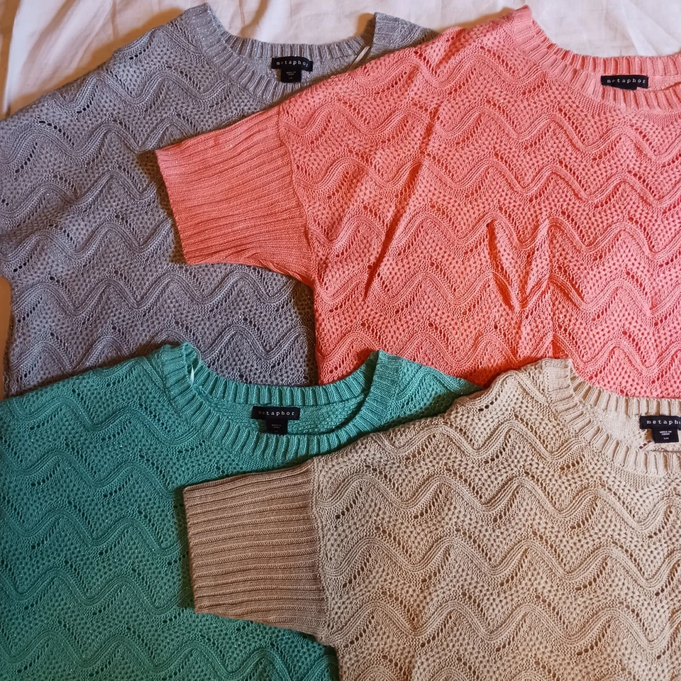 4 Metaphor女式L套头短袖毛衣开放式针织珠光 — 第 2/4 张图片