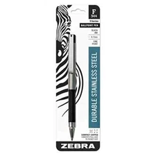 Zebra F-301 Compact Ballpoint Stainless Steel Capped Pen Fine Pt 0.7mm Black 1Ct