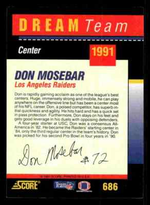 1991 Score Don Mosebar Dream Team #686 - Los Angeles Raiders | eBay